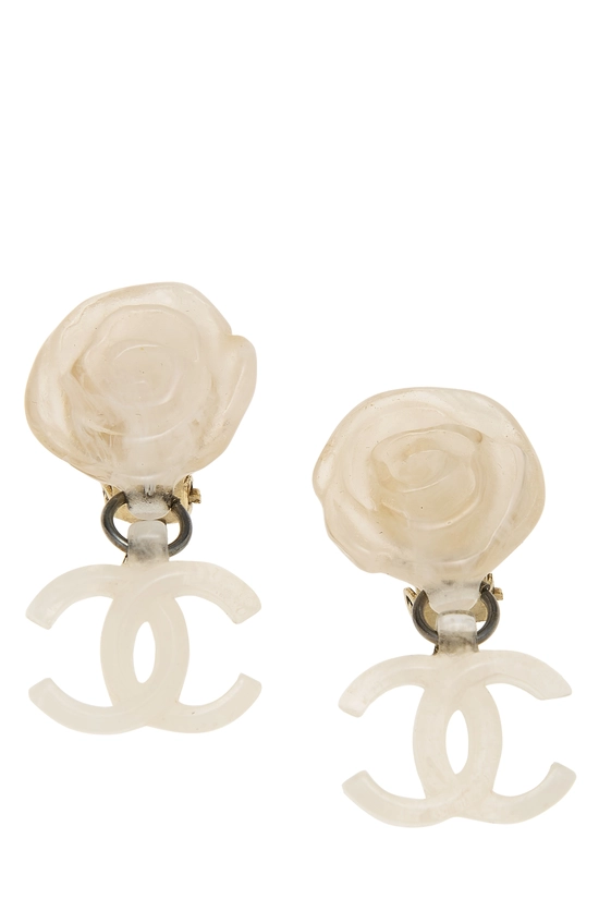 White Acrylic Camellia Earrings, , large image number 0