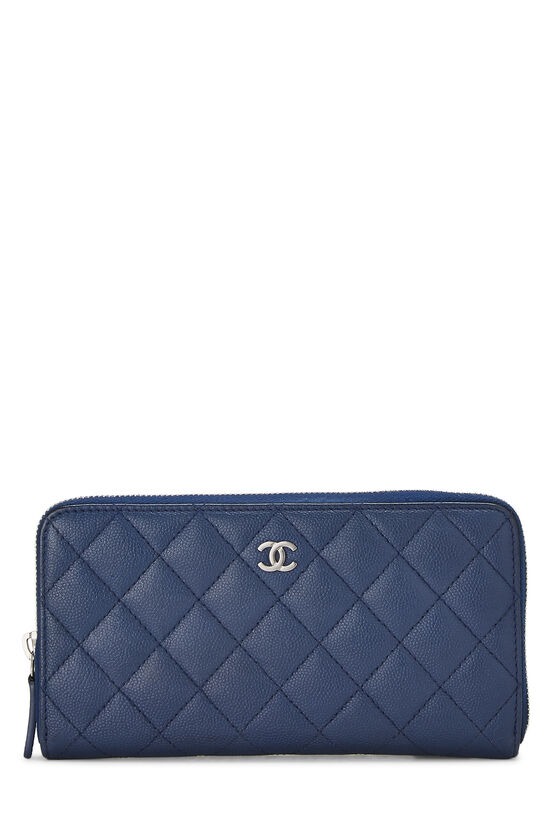 Navy Quilted Caviar Zip Wallet, , large image number 0