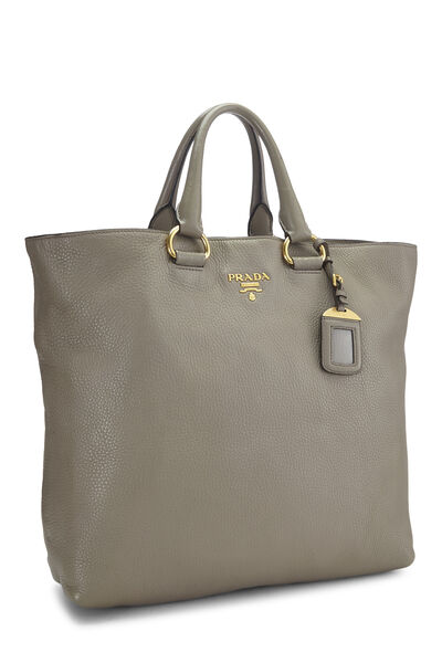 Grey Vitello Daino Shopping Tote, , large