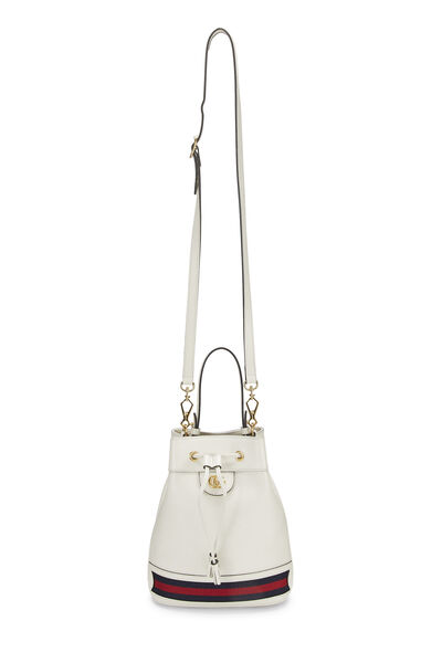 White Leather Web Ophidia Bucket Bag Small , , large