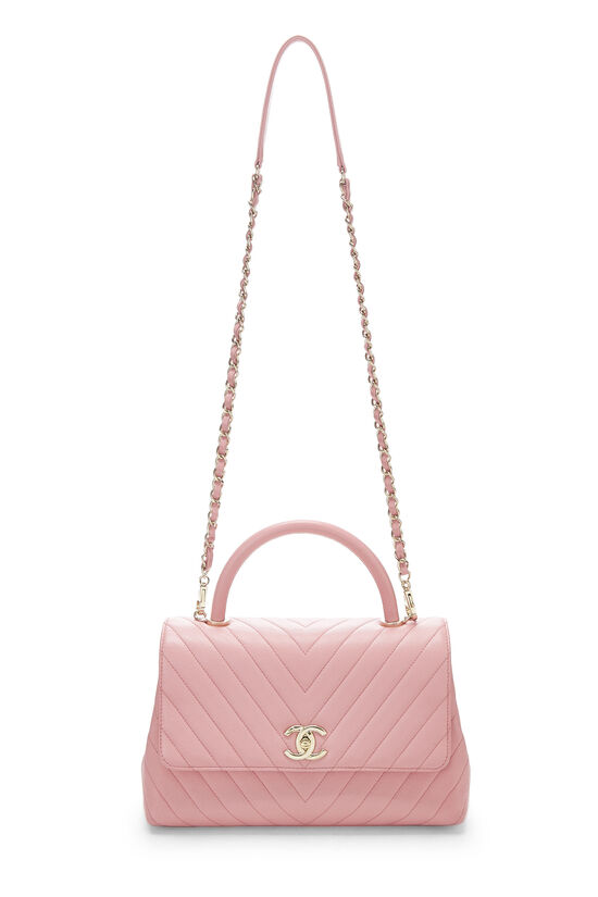 Chanel Chevron Caviar Leather Light Pink Dual Handle Flap Bag W/Box &Dustbag