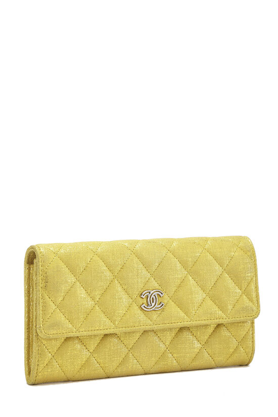 Yellow Metallic Quilted Lambskin Long Flap Wallet, , large image number 2