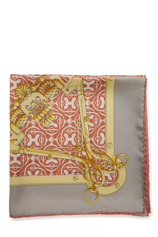 Orange & Multicolor 'Mors et Gourmettes' Silk Scarf 90, , large image number 1