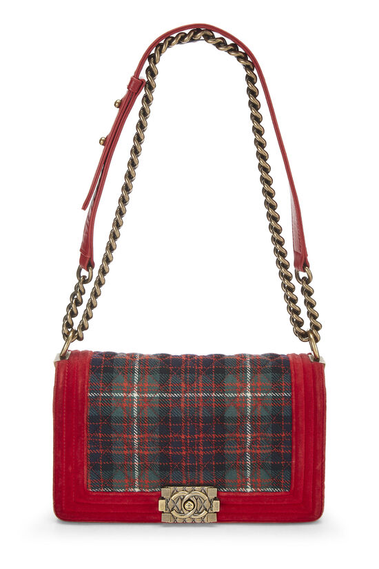 Paris-Edinburgh Red Tartan Velvet Boy Bag Medium, , large image number 1