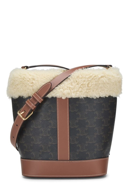 Brown Shearling Triomphe Bucket Bag Small, , large image number 3