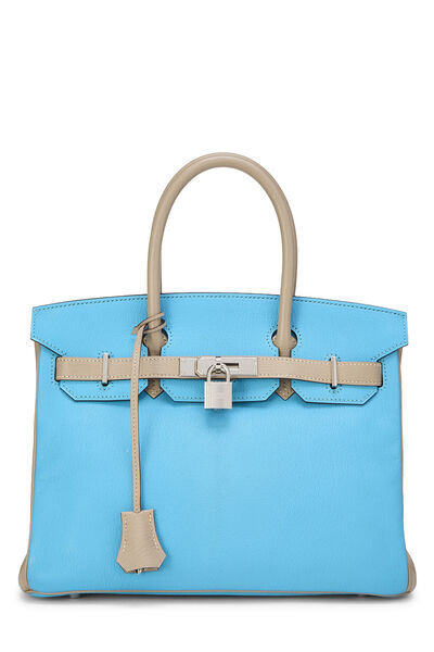 Blue Aztec & Gris Tourterelle Chevre Horseshoe Birkin 30