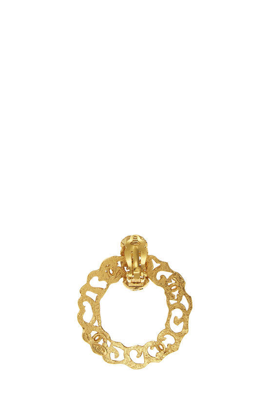 Gold 'CC' Cutout Hoop Earrings, , large image number 1
