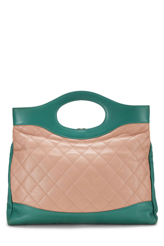 Beige & Green Quilted Lambskin 31 Shopping Tote Large, , large image number 5