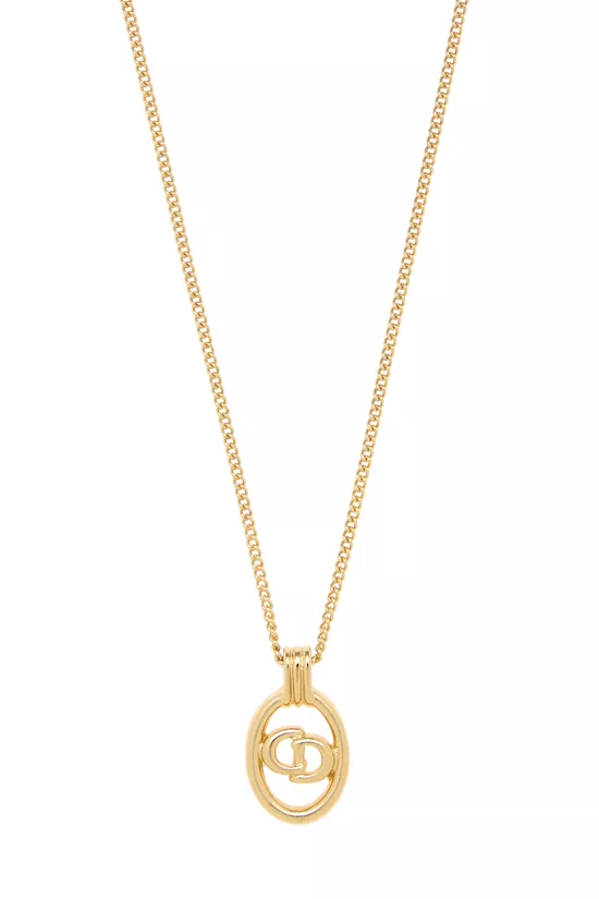 Gold 'CD' Oval Necklace Small, , large image number 1