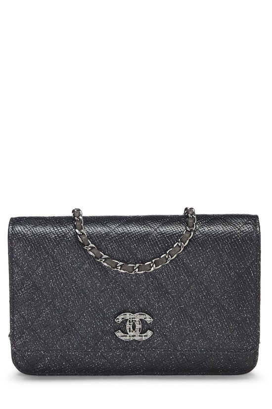 CHANEL Glitter Calfskin Quilted Wallet on Chain WOC Black 630402