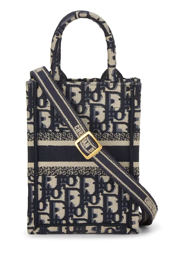 Navy Oblique Canvas Book Tote Phone Bag Mini, , large image number 3