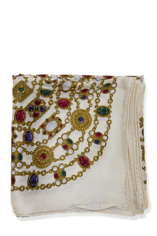 Cream Silk 'CC' Scarf, , large image number 1