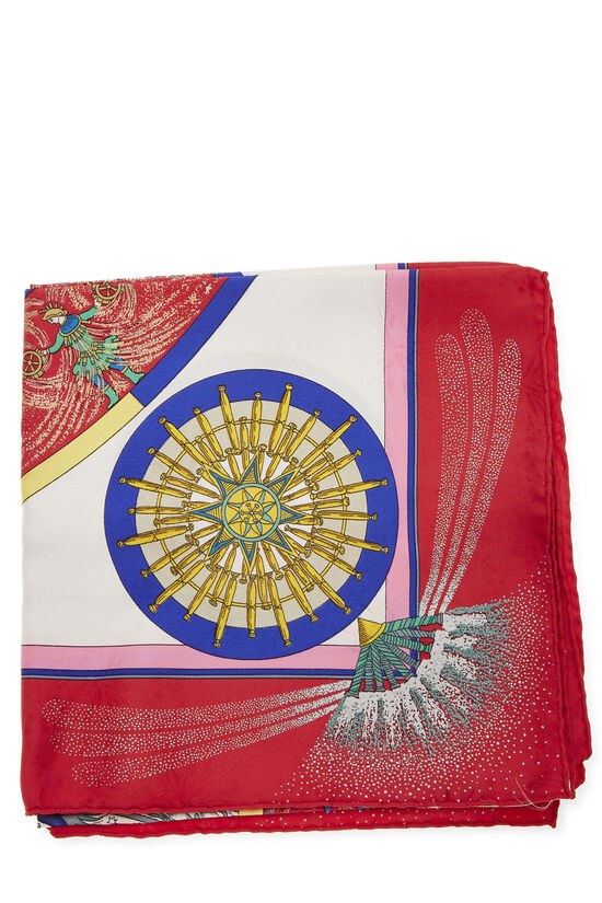 Red & Multicolor 'Feux d'Artifice' Silk Scarf 90, , large image number 1