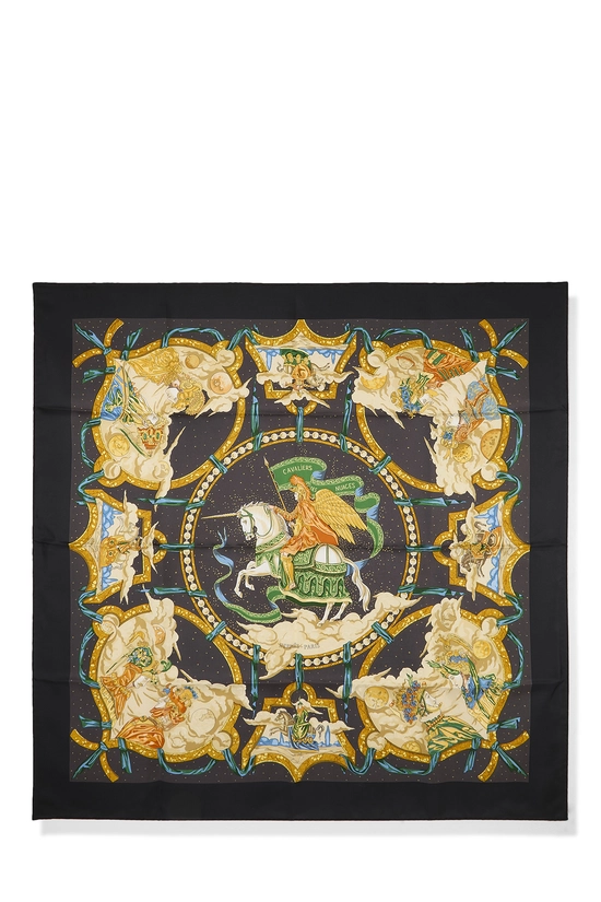 Black & Multicolor 'Cavaliers des Nuages' Silk Scarf 90, , large image number 0