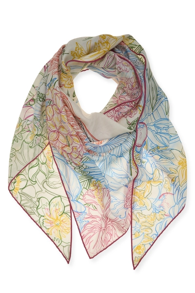 White & Multicolor 'Flamingo Party' Triangle Scarf 140, , large