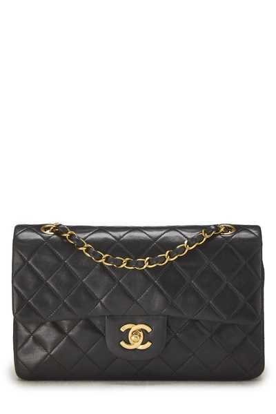 Black Quilted Lambskin Classic Double Flap Small