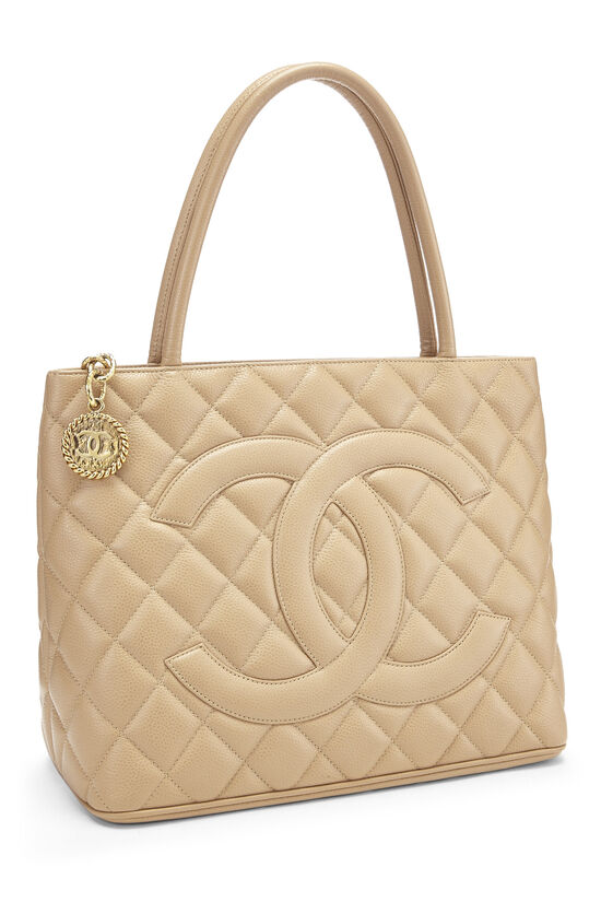 Chanel Beige Quilted Caviar Leather Medallion Tote Bag - Yoogi's