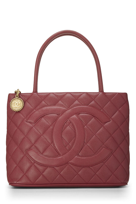 Burgundy Quilted Caviar Medallion Tote, , large image number 1