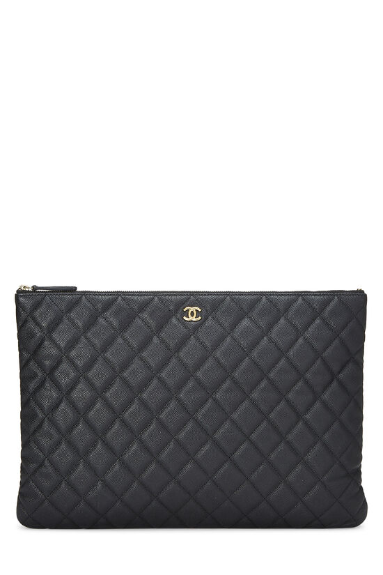 Black Quilted Caviar Zip Pouch Large, , large image number 0