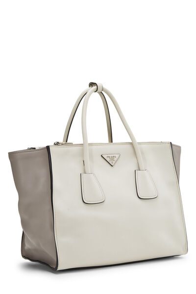 White & Grey Calfskin City Tote, , large