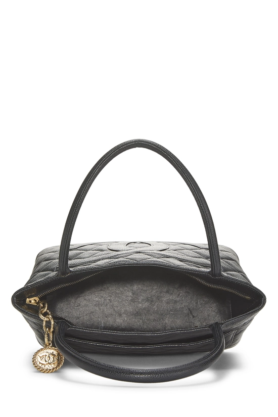 Black Quilted Caviar Medallion Tote, , large image number 5