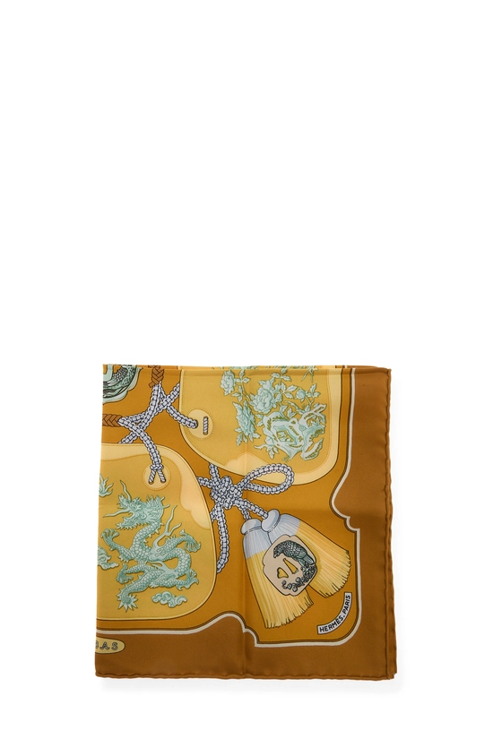 Yellow & Multicolor 'Tsubas' Pocket Square, , large image number 1