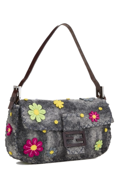 Grey Wool Felt Floral Appliqu&eacute; Baguette, , large