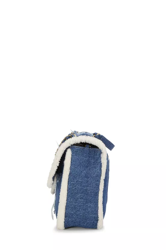 Paris-Egypt Blue Denim & Shearling Hieroglyph Flap Maxi, , large image number 2