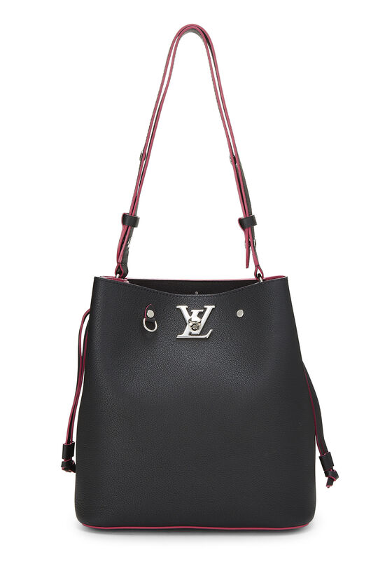 Louis Vuitton Black Leather Calfskin Lock Me Bucket Bag QJB3QELTKB000