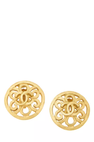 Gold Fretwork 'CC' Earrings
