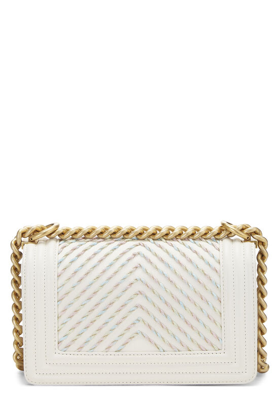 White Twisted Chevron Calfskin Boy Bag Small, , large image number 4