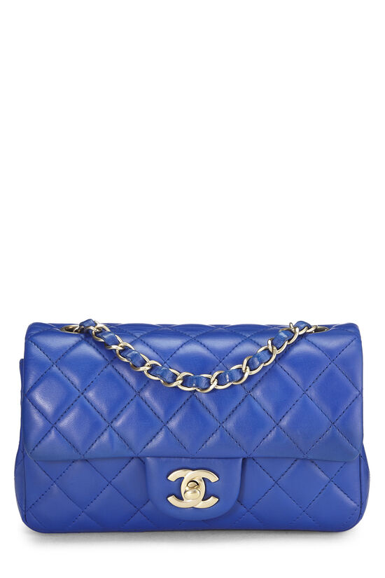 Blue Quilted Lambskin Rectangular Flap Mini, , large image number 1