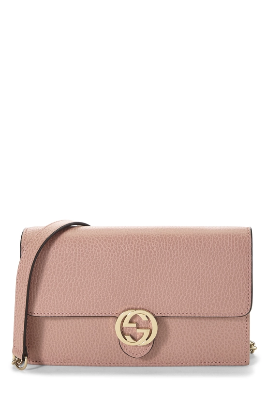Pink Leather Interlocking Wallet On Chain (WOC) Small, , large image number 0