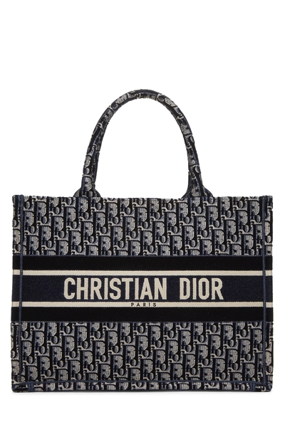 Christian Dior Navy Embroidered Canvas Book Tote Medium