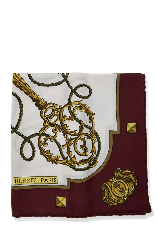 Burgundy & Multicolor 'Les Cles' Silk Scarf 90, , large image number 1