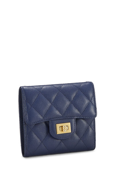 Blue Quilted Caviar Reissue Flap Wallet, , large