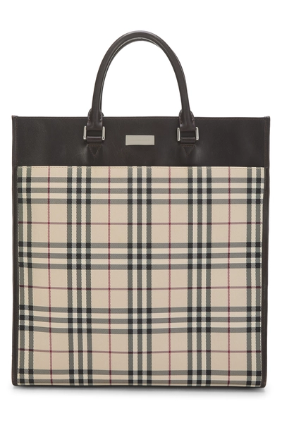 Burberry Brown Nylon House Check Vertical Tote XL