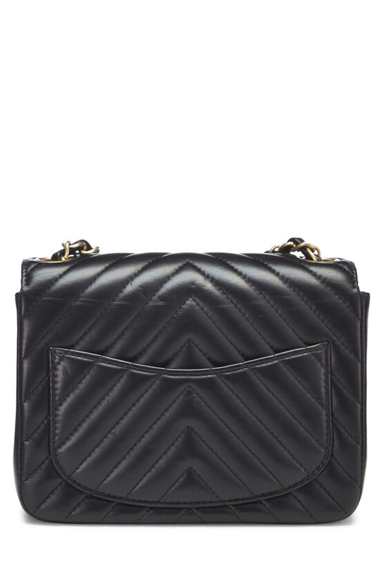 Black Chevron Lambskin Top Handle Flap Bag