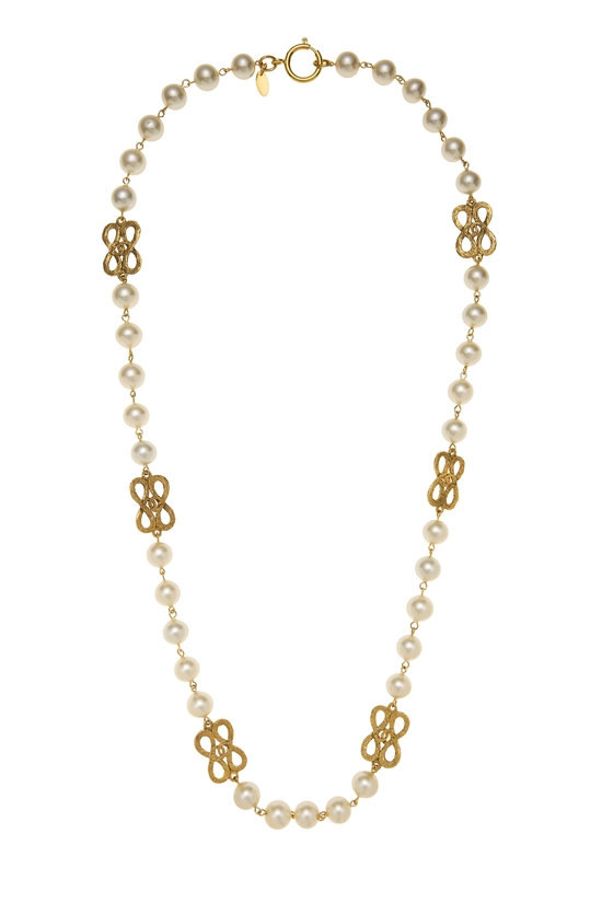 Gold & Faux Pearl Infinity Necklace, , large image number 0