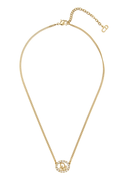Gold Crystal Oval Logo Necklace