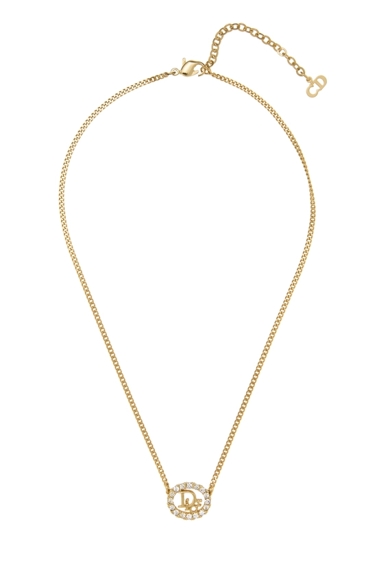 Gold Crystal Oval Logo Necklace, , large image number 0