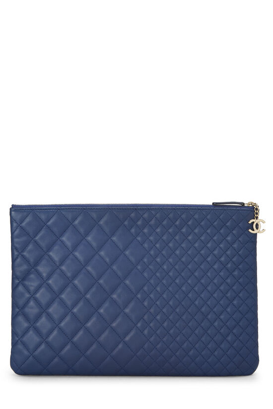 Blue Quilted Lambskin Pouch Large, , large image number 2