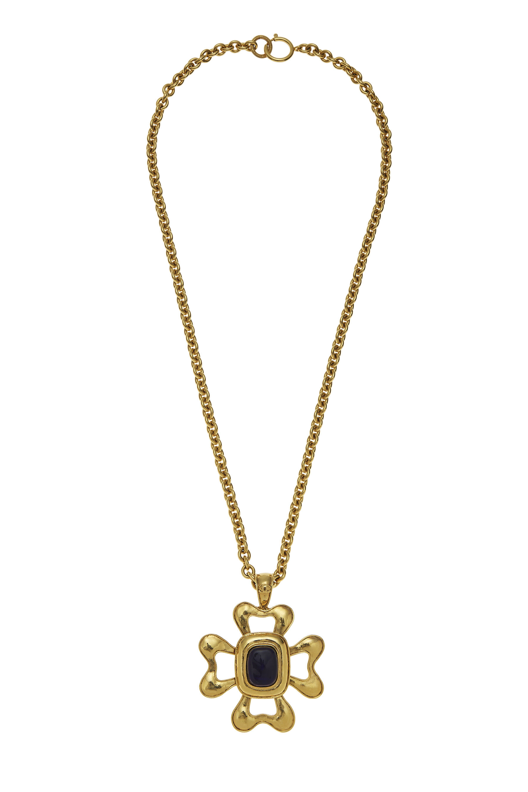 Sold at Auction: Chanel Gold Plated Clover Pendant Necklace, 1996 Pendant-  H.- 1 7/8 in., W.- 1 7/8 in.; Chain- L.- 22 in.