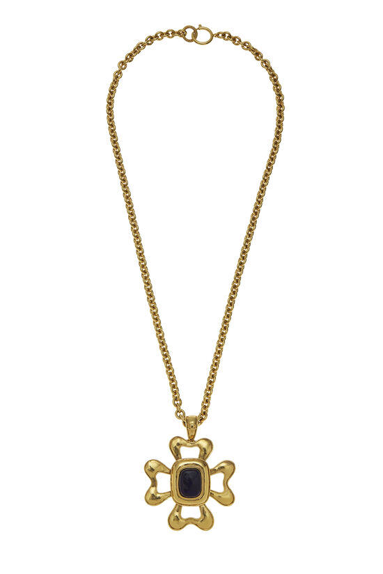 Gold & Blue Gripoix Clover Pendant Necklace