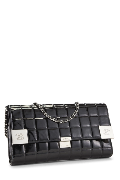 Black Patent Leather Chocolate Bar Clutch, , large