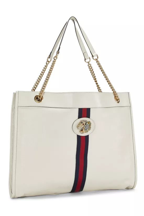 White Leather Web Rajah Tote Large, , large image number 1