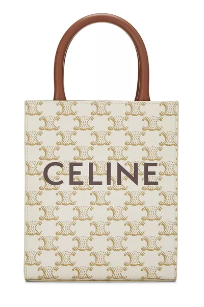 White Triomphe Coated Canvas Vertical Tote Small