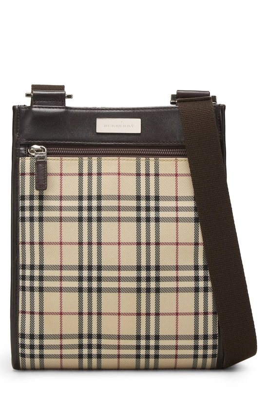 Brown Nylon Check Crossbody Bag, , large image number 0