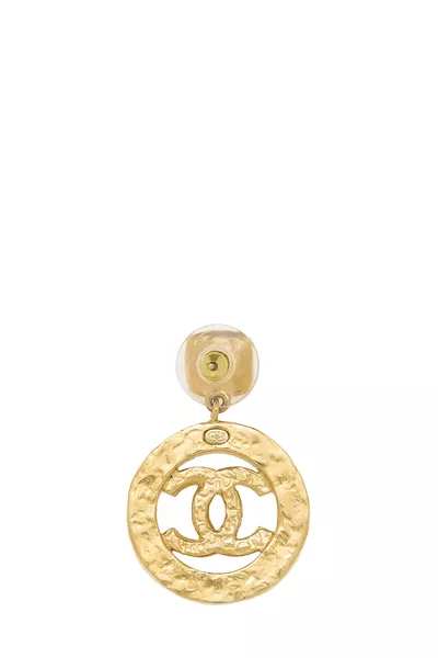 Gold 'CC' Circle Dangle Earrings, , large