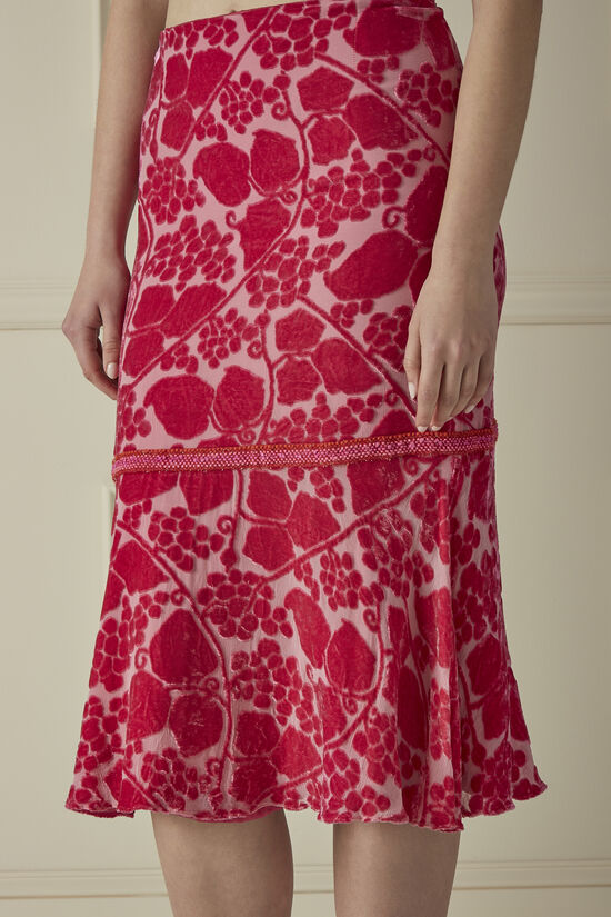 Pink Velvet & Chiffon Midi Skirt, , large image number 2
